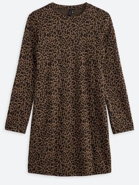 Vero Moda Brown Leopard-Print Long Sleeve Shift Dress
